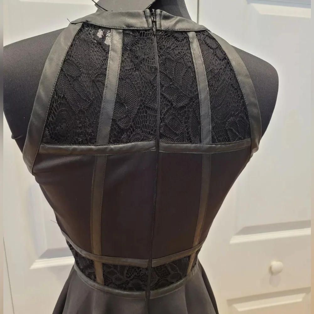 AX Paris sexy black lace sheer panel insert mini skater party dress S 4 - Picture 5 of 7
